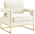 Pemberly Row Modern Velvet Accent Chair Cream and Gold Finish 20 Seat Height Stainless Steel Legs Handmade Design Luxe Upholstery 35.5 H x 33.5 W x 29 D Living Room or Bedroom Seating