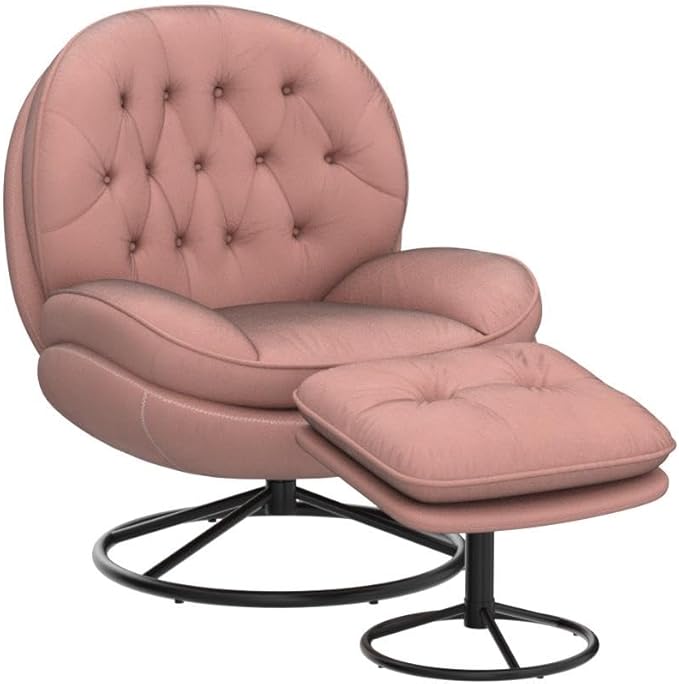 Velvet Swivel Accent Chair with Ottoman Set Modern Lounge Chair with Metal Base Frame &amp Footrest Comfortable Single Leisure Sofa Chair Reading Chair with 360 Degree Swiveling for Living Room Pi