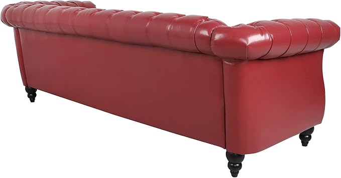 LEVNARY Chesterfield Sofa Classic Tufted Upholstered Leather Couch Modern 3 Seater Couch Furniture with Tufted Back for Living Room Office (Wine Red)