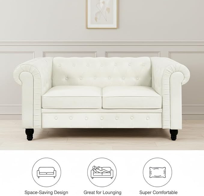 Naomi Home Modern Loveseat Sofa for Small Spaces – Faux Leather Loveseat Couch with Plush Cushions – Perfect for Young Couples &amp Family Living