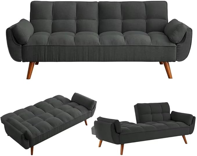 Convertible Sofa Bed Folding Loveseat Couch Modern Futon Recliner Sleeper with Adjustable Backrest Dark Gray