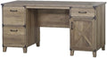 Pemberly Row Farmhouse Engineered Wood Executive Desk Rustic Oak Finish 59.4 W x 23.8 D x 29.7 H Spacious Storage with File Drawers Accessory Drawer Cabinet Home Office Furniture