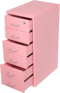 Office File Cabinet w/4 Wheels 6 Drawer Metal Small Vertical File Cabinets w/2 Lock Smooth Edges Mobile Storage Cabinet File Organizer for Home Office Living Room 11 * 16 * 27in (Pink)