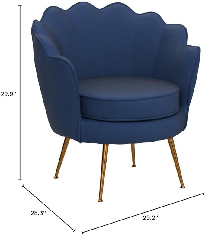Velvet Barrel Accent Chair with Scalloped Silhouette and Gold Metal Legs Decorative Piece Suitable for Traditional Modern and Contemporary Spaces Navy Blue
