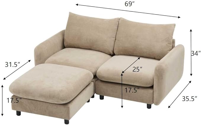 Merax 69 3-Piece L Shaped Modular Sectional Sofa with Ottoman Free Combination Velvet Upholstered Sofa Couch with Removable Cushions and Pillow Back for Living Room Office Easy Assembly Camel