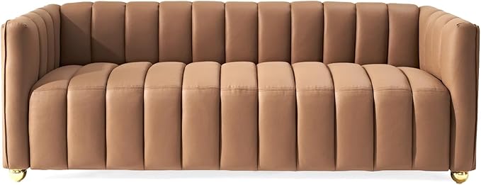 Direct Glam Fabric Upholstered Solid Wood Frame 82.7 Art Deco Sofa for Living Room Office Sophisticated 3 Seater Couch Brown