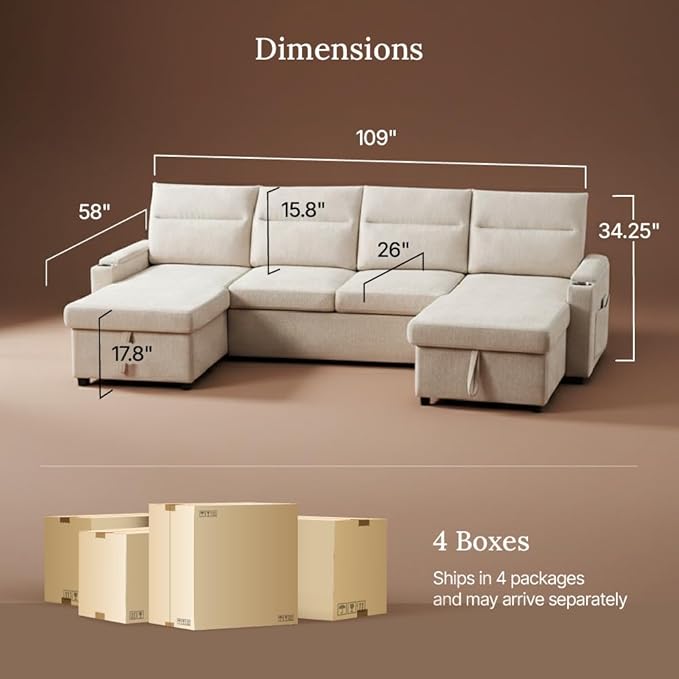109 Modular Sectional Sofa Convertible U-Shaped Sofa Set with Storage Cup Holders and USB Charging Ports Ideal for Living Rooms Moder 6-Seater Modular Sectional Sofa with Removable Ottoman