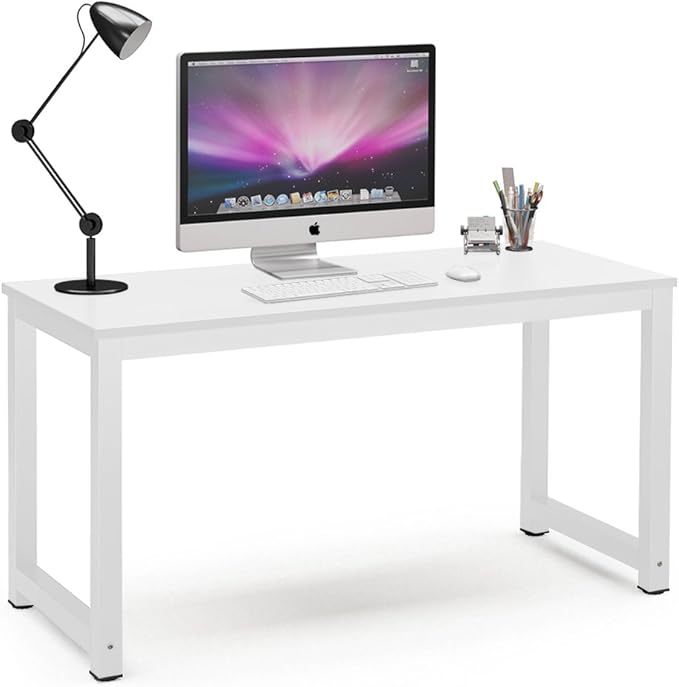 Tribesigns Computer Desk 55 inch Large Office Desk Computer Table Study Writing Desk for Home Office White + White Leg