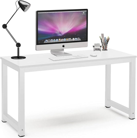 Tribesigns Computer Desk 55 inch Large Office Desk Computer Table Study Writing Desk for Home Office White + White Leg