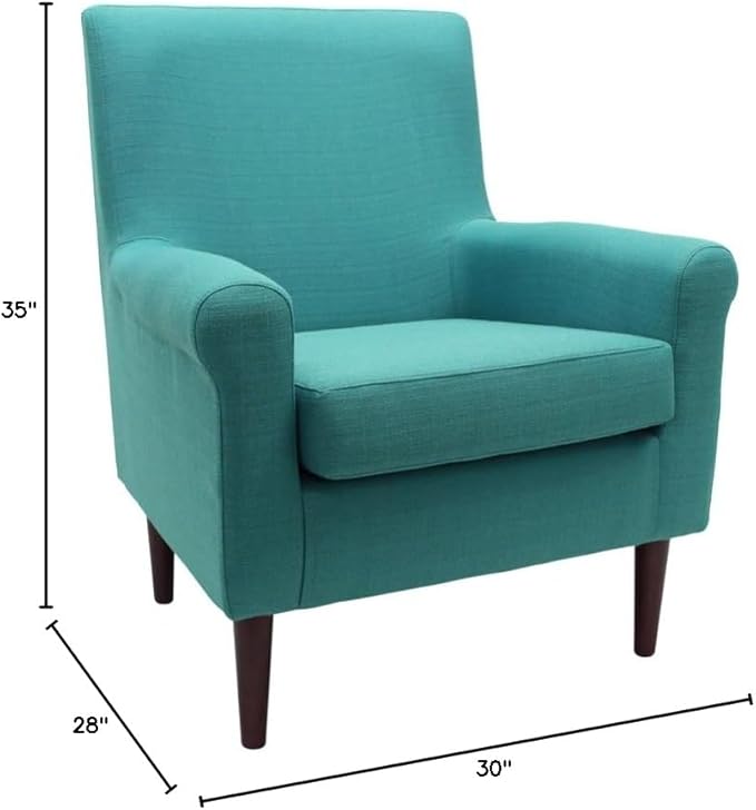 Pemberly Row Rolled Arm Lounge Chair 35 H x 28 W x 30 D Fabric Upholstery Teal Blue Finish Contemporary Accent Chair for Living Room or Bedroom