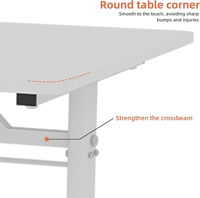 Adjustable Study Desk Hand-Crank Height Adjustable Sit-to-Stand Desk 60 x 80 cm Compact White Frame White Top Double-Column Stable Workstation for Home Office Study