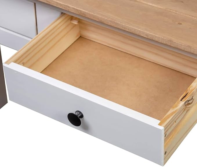 Wooden Writing Computer Desk with 2 Drawers Home Office Desk Writing Study Table for Bedroom Console Table for Living Room White 43.3x15.7x28.3(G)