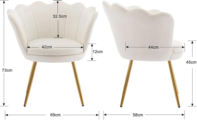chairus Cream White Makeup Vanity Chair with Back Small Modern Velvet Upholstered Accent Chair with Gold Metal Legs Cute Shell Shaped Vanity Stool Desk Chair for Living Room Bedroom Dressing Room