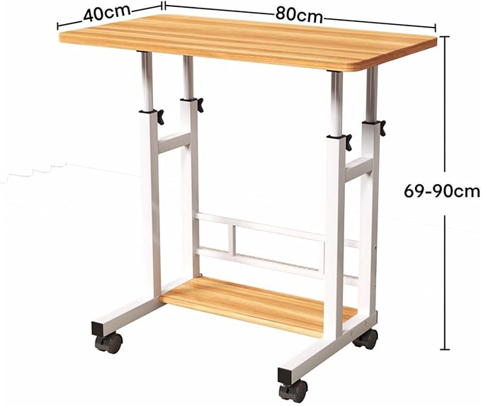 Adjustable Height Mobile Computer Desk for Small Space Rolling Writing with Wheels Corner Home Office Study Portable Bedrooms Work Desk Standing Table 31.5x15.75 Inches Height 27.16-35.43 Natural