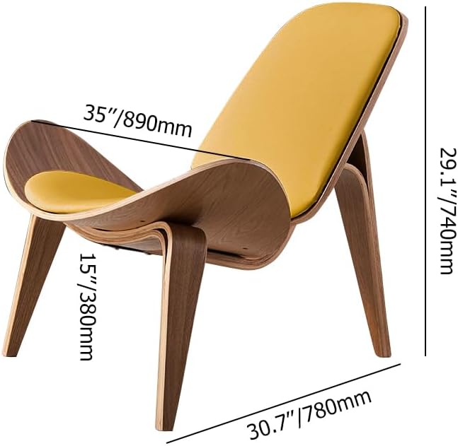 homary Leather Walnut Tripod Accent Chair High Back Lounge Chair with Soft Faux Leather Seat Sturdy Wood Frame for Living Room Bedroom (Black &amp Yellow)