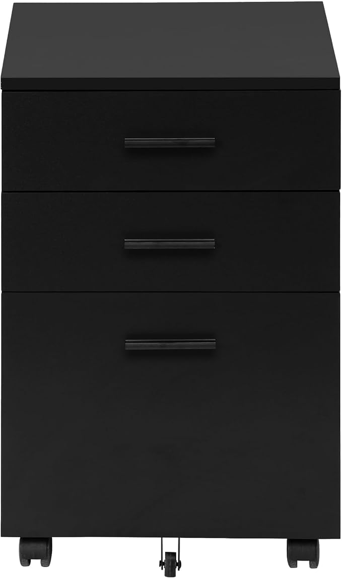 Mobile Filing Cabinet with 3 Drawers Black Particle Board Modern Printer Stand for Home Office Study Room