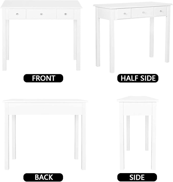 STHOUYN Home Office Small Writing Desk with Drawers Bedroom Study Table for Adults/Student Vanity Makeup Dressing Table Save Space Gifts White (White)