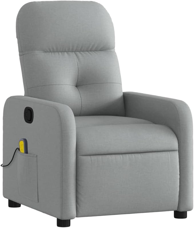 vidaXL Light Gray Fabric Massage Recliner - Manual Recline Armchair for Elderly 6-Point Vibration Comfort Padding Living Room Seating