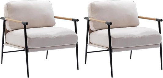 CIMOTA Modern Accent Chairs Set of 2 Comfy Armchair Chenille Fabric Living Room Chair with Metal Frame Upholstered Leisure Chairs with Thick Cushion for Living Room Bedroom Balcony Beige