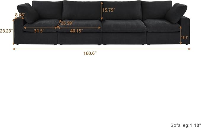 JACH 3-Seater Modular Sectional Sofas for Living Room Modern Convertible Cloud Couches Cushion Covers Removable Free Combination Module Sectional Couch for Living Room Bedroom Apartment (Black)