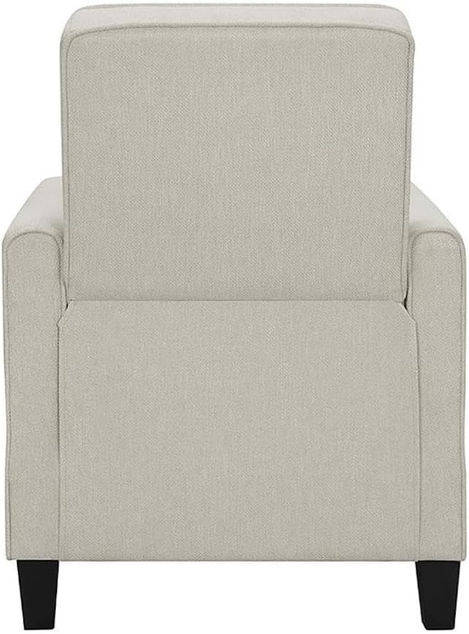 BOWERY HILL Transitional Fabric Push Back Chair Beige Linen 27 W x 34 D x 36.5 H Rounded Track Arms Tapered Dark Finish Legs Recliner Accent Chair for Living Room or Sitting Area