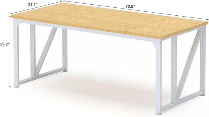 70 Computer Desks Large Wooden Home Office Desk with Thicker Tabletop and Metal Frame Writing Work Computer Study Table Desk for Home and Office Easy Assembly (Natural + White Metal Frame)