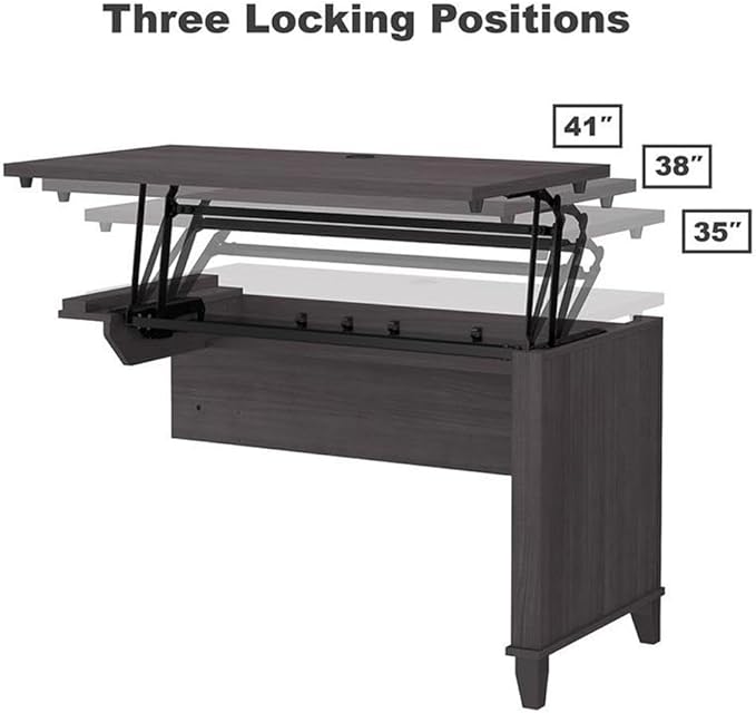 Pemberly Row 72W L Shaped Sit to Stand Desk Storm Gray Finish Lift-n-Lock Adjustable Heights File Drawer and Box Drawer Wire Management Ergonomic Office Desk for Home or Workspace