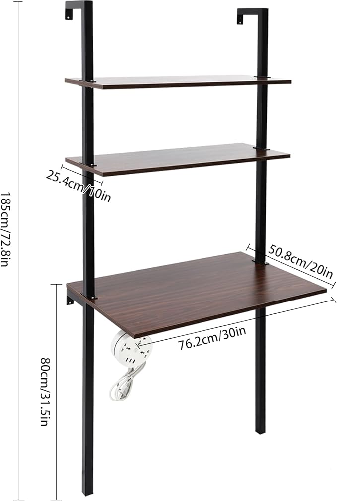 Wall Mounted Office Desk 3-Shelf Industrial Wall Mount Computer Desk Wall Mount Computer Writing Table Wall Organizer Home Office Desks Commercial Wall Mounted Computer Desk for Homes