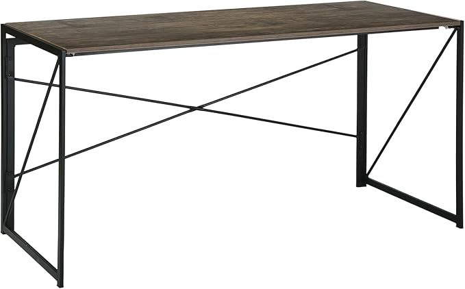 FurnitureR 32'' Folding Desk No Assembly Required Desk 2 Tier Computer Desk for Study Home Office Portable Foldable Laptop Table with Metal Frames/Wood Top Rustic Brown (Vintage Brown 55.1 Inch)