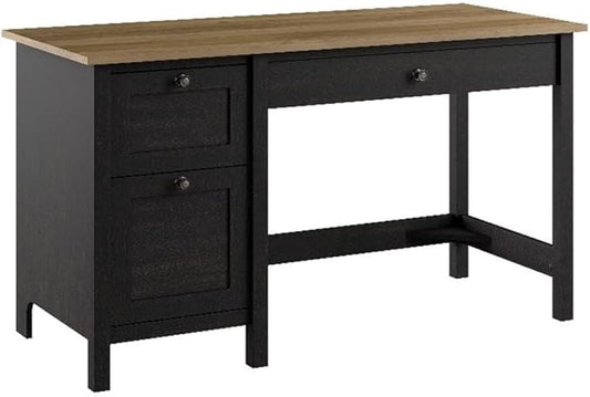Bush Furniture Mayfield 54W Computer Desk with Drawers in Vintage Black and Reclaimed Pine| Table and Storage for Home Office Workspace