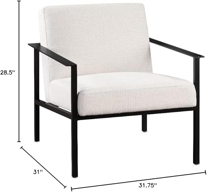 Pemberly Row Accent Chair 28.5 W x 31.75 D x 31 H Black Powder Coated Metal Frame Polyester Oatmeal Cream Upholstery Modern Architectural Design with Floor Glides for Living Room or Office Use