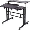 DlandHome Sit-Stand Desk Cart Mobile Height-Adjustable Sit to Stand Office Desk Riser Standing Table Workstation Mobile Desk Black 101-2BK