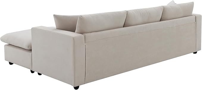 100.4 Modern Sectional Sofa with Ottoman - 3-Seat L-Shape Sofa Upholstered Fabric Couch Set for Living Room Apartment Office - Beige