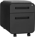 Laura Davidson Furniture STOCKPILE Mini Seated 2 Drawer Mobile File Cabinet with Removable Magnetic Cushion Seat - Short Version Metal Filing Cabinet Pre-Assembled Black with Grey Cushion