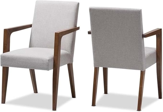 Baxton Studio Andrea Upholstered Arm Chair in Gray Beige (Set of 2)