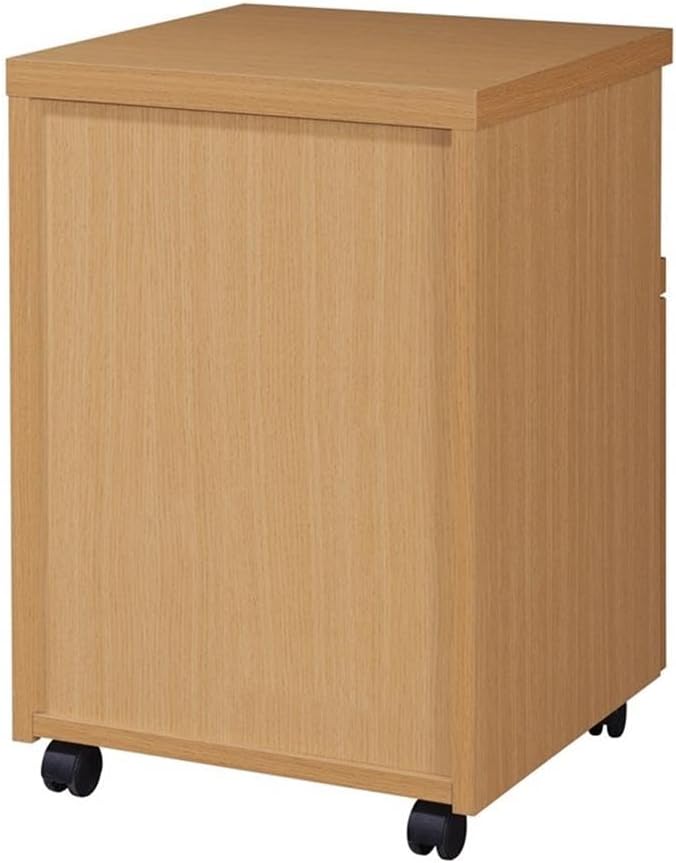 Pemberly Row Engineered Wood Rolling File Cabinet Natural Woodgrain Finish 16 W x 17 D x 24 H Lockdowel Assembly Large File Drawer with Euro Glides Dual Wheel Casters Home Office Storage