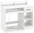Computer Desk with Drawers Study Table with Storage Shelves Keyboard Tray Power Outlet Wood Makeup Vanity Table Small Desk for Bedroom Study Living Room Home Office (White 35''H)