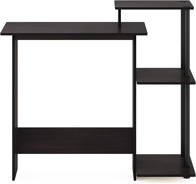 Furinno EFFICIENT Desk 28.6 Wide Gaming Desk with 3 Open Side Shelves Laptop Notebook Computer Desk Office Desk for Home Office Study Room Dorm Bedroom Dark Walnut