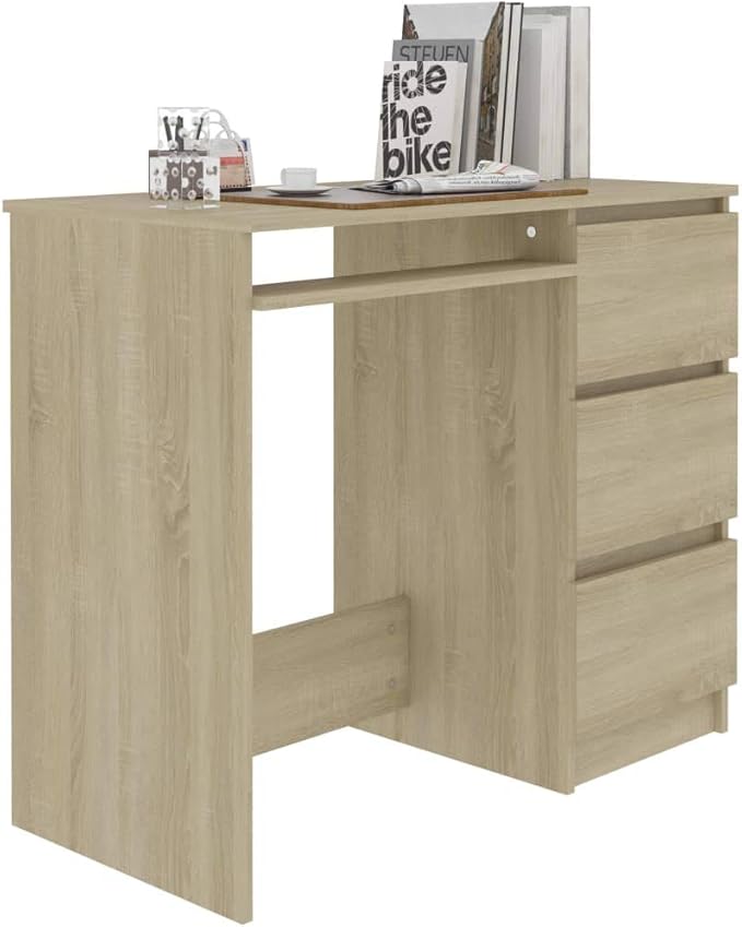 35.4 Computer Desk Computer Workstation with 3 Drawers Study Writing Home Office Desk Modern Chipboard Multipurpose Desk Easy Assemble 35.4x17.7x29.9