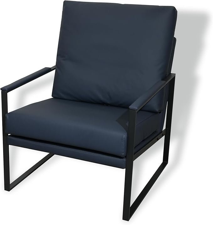 CONSDAN StoneCreek Accent Chair Modern Armchair with Metal Frame Leather Single Sofa Chair with Thick Padded Backrest Upholstered Lounge Chair for Living Room Bedroom Ocean Mist Blue