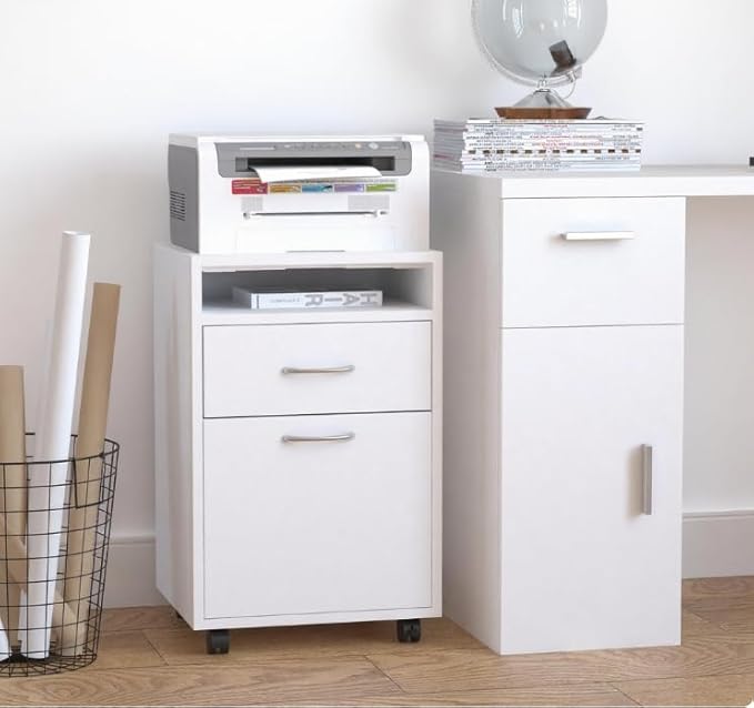Mobile File Cabinet with 2 Drawers Under Desk Filing Cabinets Printer Stand Rolling Office Storage Cabinet with 4 Wheels for Home Office Organizer Letters/Legal/A4 (White)