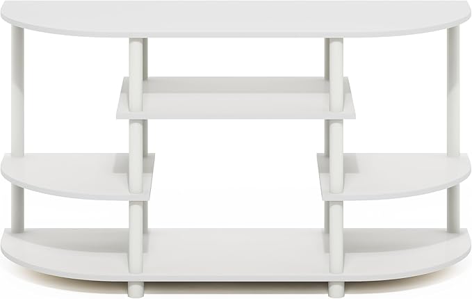 Furinno Jaya TV Stand 4-Tier Open Shelf Design Corner Entertainment Center with Round Corner TV Console for TV up to 46 Inch Toolless Assembly for Living Room Bedroom White