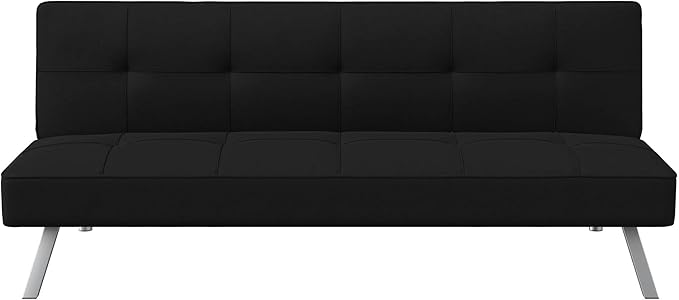 Serta® Rane 66.1 Convertible Futon Sofa Short Twin Size Modern Transitional Tufted Back and Seat Cushion Dream Coil® Comfort Fingerguard® Pinch Point Protection Woven Fabric Black