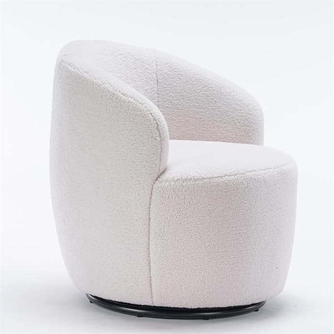 JINS&ampVICO Teddy Barrel Swivel Chair Modern Upholstered Single Sofa Chair with Wood Frame Comfy Accent Chair Club Chair Arm Chair Living Room Chair for Bedroom Reading Room Ivory