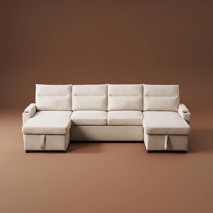 109 Modular Sectional Sofa Convertible U-Shaped Sofa Set with Storage Cup Holders and USB Charging Ports Ideal for Living Rooms Moder 6-Seater Modular Sectional Sofa with Removable Ottoman