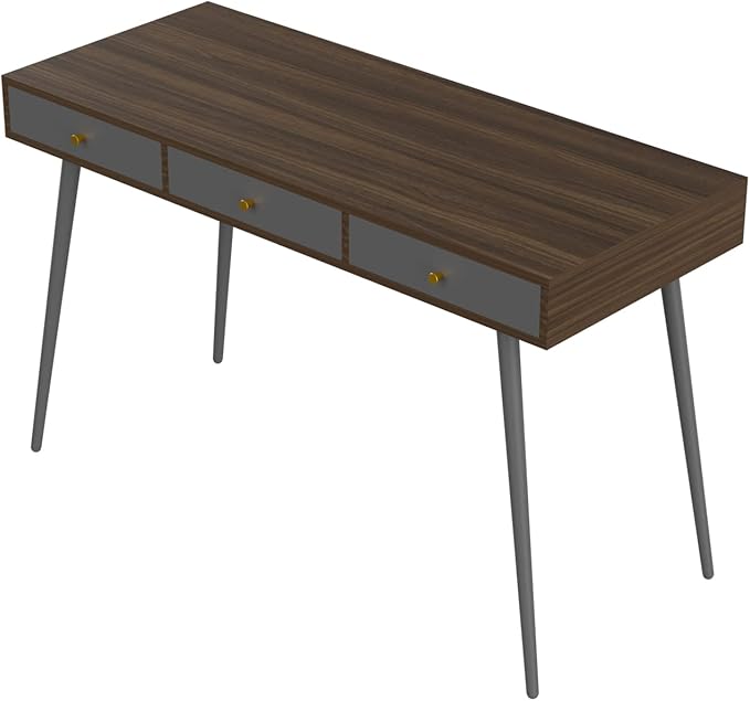 Update Writing Desk 47 with 3 DrawersModern Mid Century Desk for Home Office (Walnut + Dark Grey)
