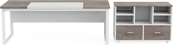 Tribesigns L-Shaped Desk with Drawers 63 Office Desk with File Cabinet Computer Executive Desk with Drawer Cabinet Set (Gray &amp White)