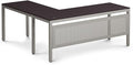 NBF Reversible L Shaped Executive Office Desk - Durable Espresso Laminate Computer Desk with Steel Frame - Modern Desk with 3 Grommet Holes - 60 W x 60 D Work Desk for Home (Brown)