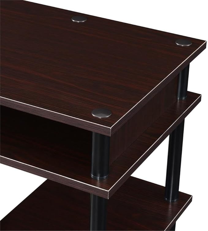 Pemberly Row No-Tools Student Desk 47.25 in x 15.75 in x 30 in Espresso Wood Finish Particleboard Shelves Stainless Steel Legs Easy Assembly Modern Style for Home Office or Dorm Use