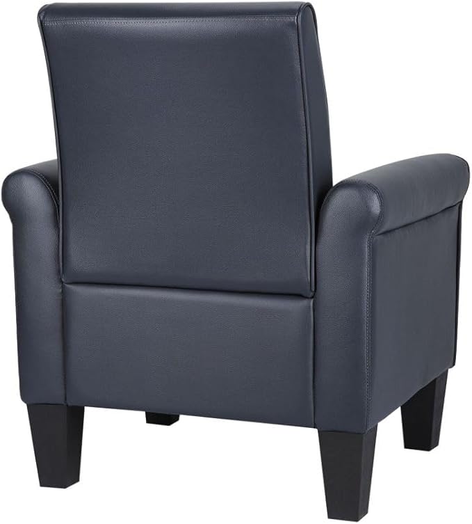 Lohoms Mid-Century Modern Leather Accent Chairs Overstuffed Leather Living Room Chair Upholstered Comfortable Club Chair PU Leather Armchair for Bedroom Office Waiting Room -Dark Blue